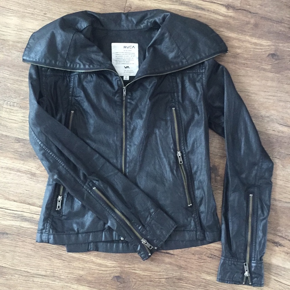 RVCA Black Vegan Leather Moto Jacket
